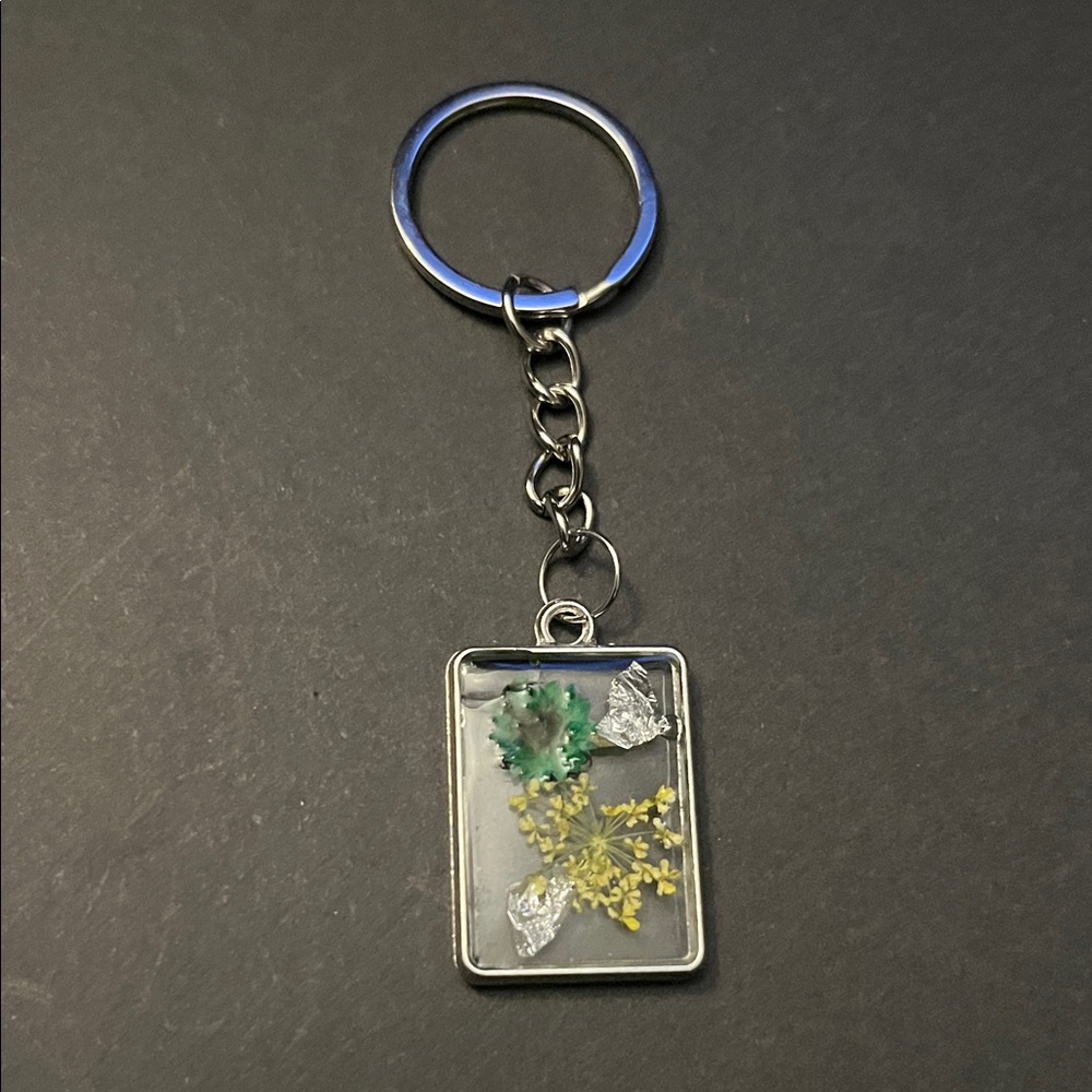 Floral Resin Keychain with Silver Accents